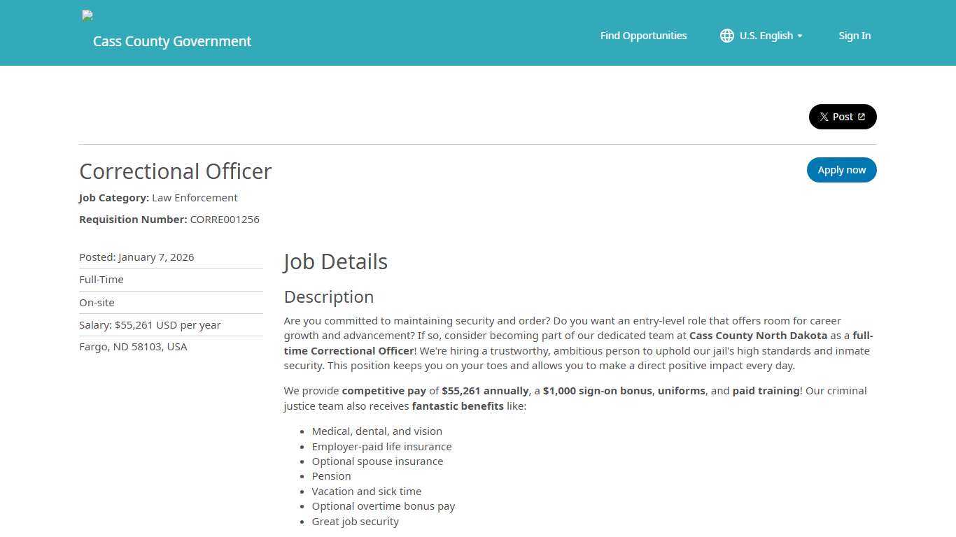 Correctional Officer | Cass County Government Opportunities